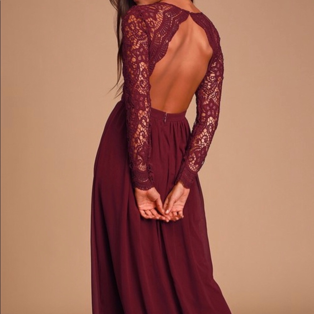 Lulu’s | Burgundy Lace Maxi Dress